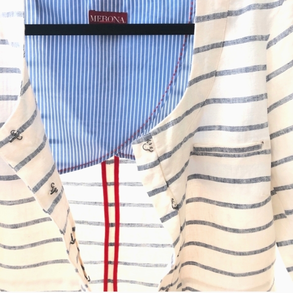 Merona - Striped Linen Crop Jacket - Ivory Cream/ Blue - Size Large - Picture 7 of 12